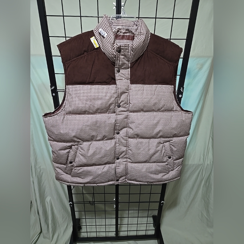Goodfellow & Co Mens Size XXL Corduroy Shoulder Chevron Brown Puffer Jacket Vest